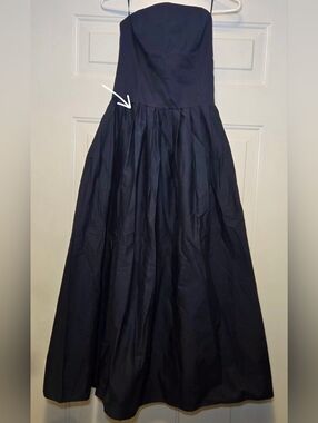Zara Poplin Navy Blue Strapless Lined Midi Dress Size XS